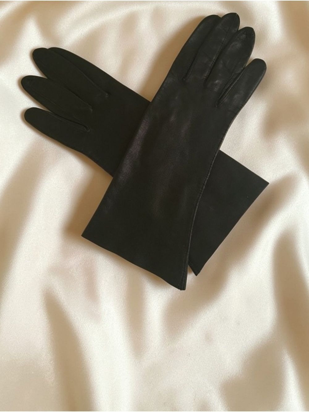 Vintage 60s Black Leather Gloves Made in Italy Size 6.5 – 12” Elegant Classic - Picture 1 of 5